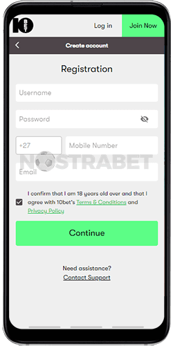 10bet South Africa Android Registration