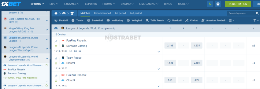 1xbet league of legends betting