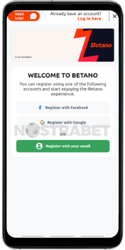 betano mobile registration form