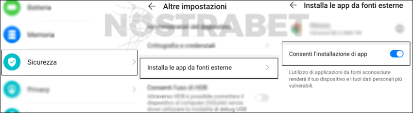 installa app Android da fonti sconosciute