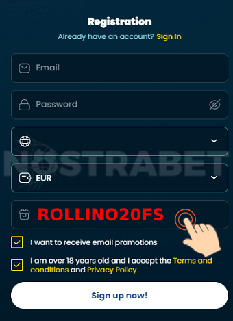 rollino casino bonus code enter