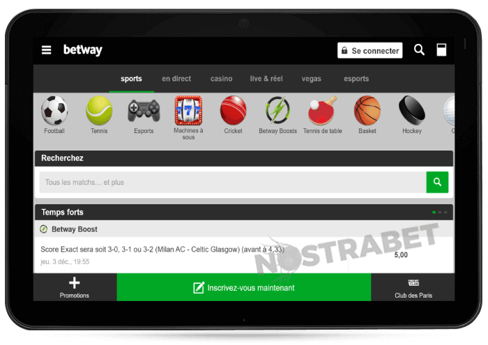 version mobile de betway